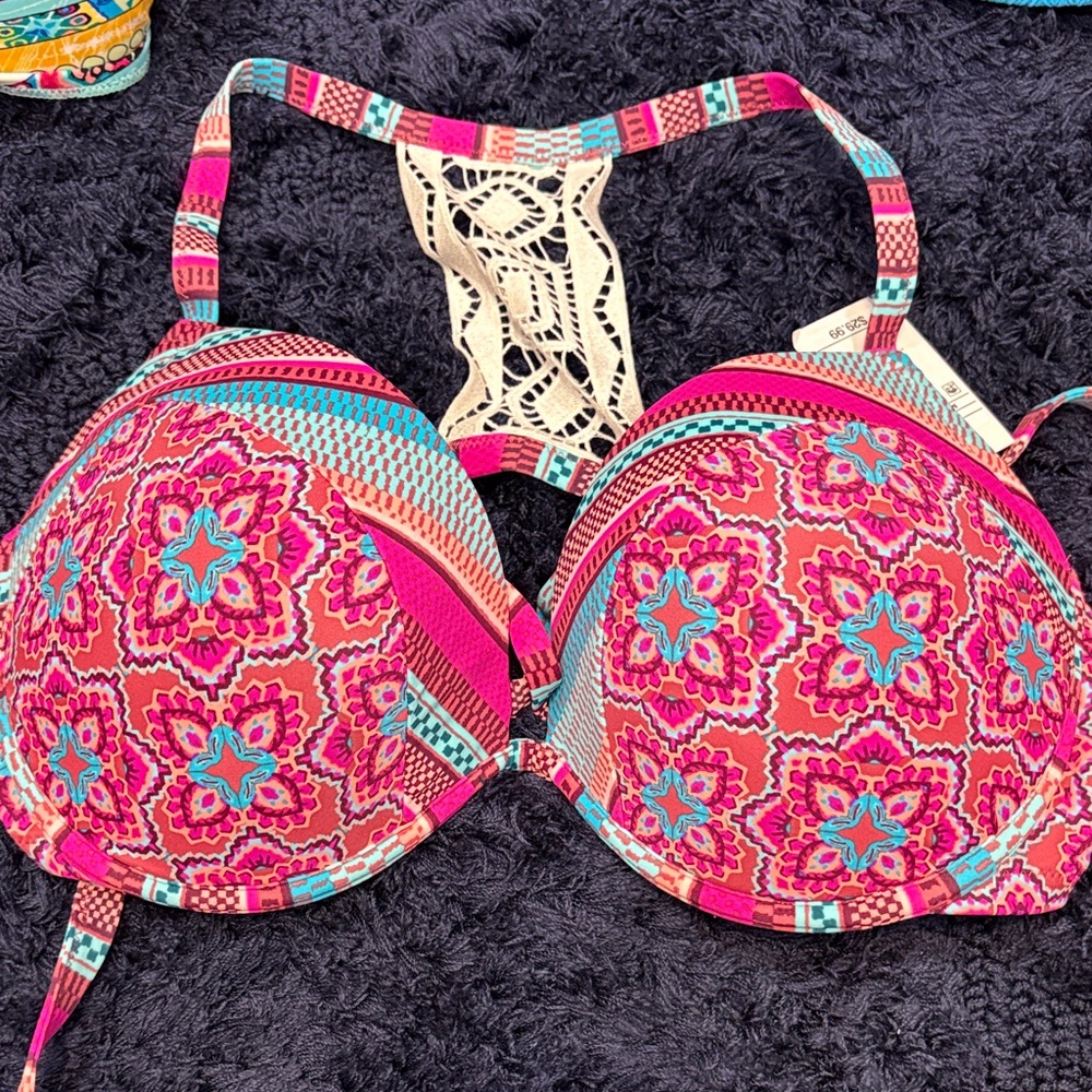 Shade & Shore Pink and Blue Bikini Top 36 DD